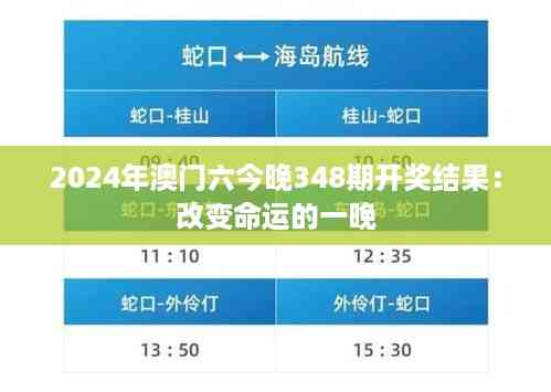 2024年澳门六今晚348期开奖结果:改变命运的一晚