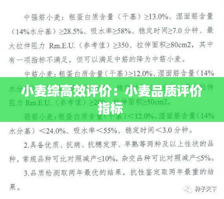 小麦综高效评价:小麦品质评价指标