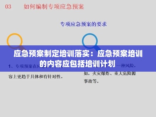 应急预案制定培训落实:应急预案培训的内容应包括培训计划