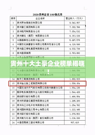 贵州十大土豪企业榜单揭晓！